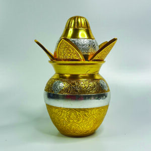 PRINTILLIA Premium Plated Pooja Kalash with Coconut for Pooja Decor with Red Velvet Box