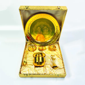 Golden Pooja Thaali Set of 7 in Box - Best for Gifting and Worship
